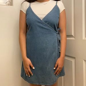 y2k denim wrap dress